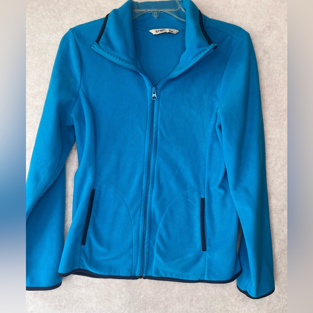 Old Navy AQUA/Navy Blue Trim Fleece Front Zipper Jacket Size Medium